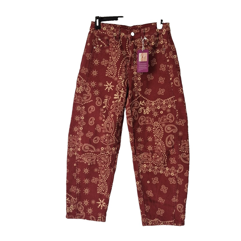 Loveimgs Boyfriend Baggy Barrel Jeans Womens S Paisley Print Denim Ankle Pants